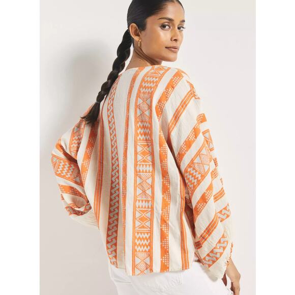 Devotion TWINS Antipsara Puff Sleeve Orange White Stripe Oversized Blouse Xsmall - Picture 7 of 7